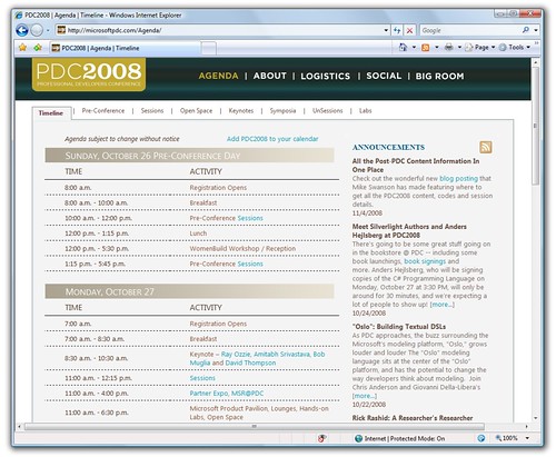MicrosoftPDC Timeline Screen - "Live" view